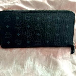 MCM Zip Around Large Leather Canvas Wallet